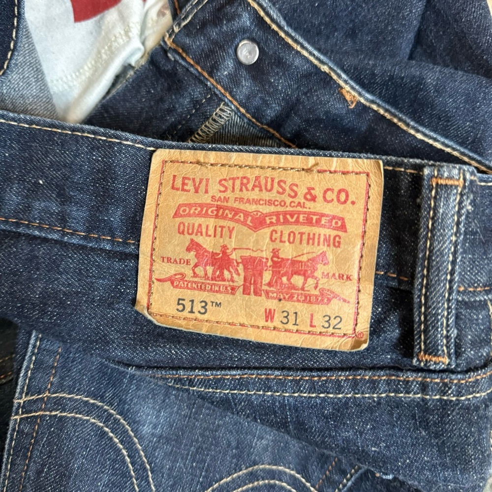 Levis 513 Slim Straight Dark Wash American Stretch Denim Jeans Size 31x32 - Picture 2 of 11
